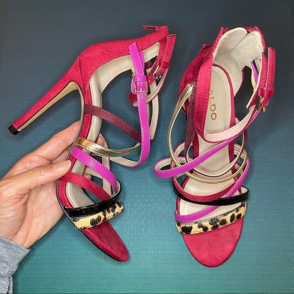Aldo Shoes - Aldo strappy heels leopard cheetah red pink black